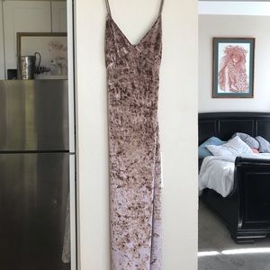 Rosè Colored Velvet Full Length Dress from Lulu’s